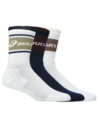 Asics -Pack de 3 Calcetines Asics Logo Crew Sock Blanco/Azul Marino