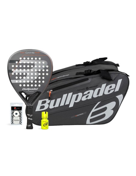 Pack Bullpadel Game Pwr Gris Paletero Gris Naranja Dry Grip